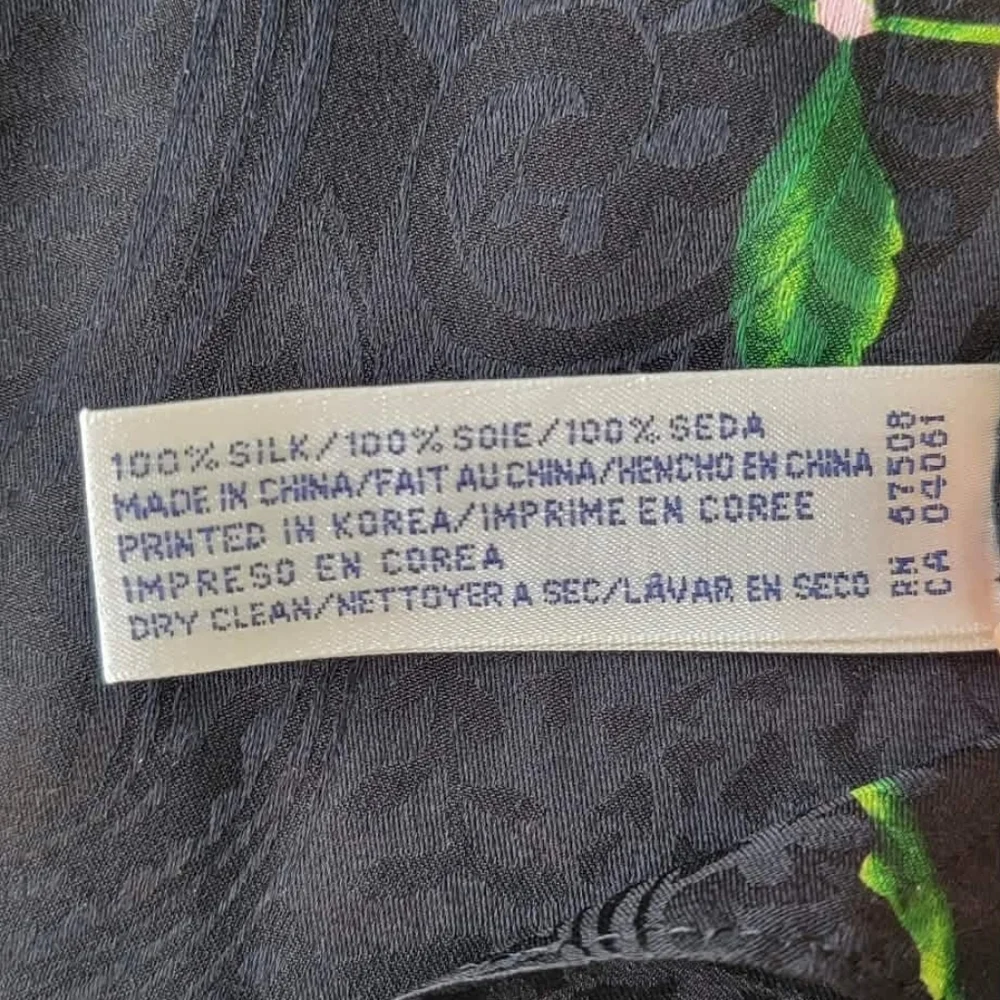 Vintage Anne Klein Black Scarf with Yellow and Pink Floral Design